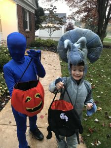 Celebrating Halloween with Kids #dinosaurcostume #blueman