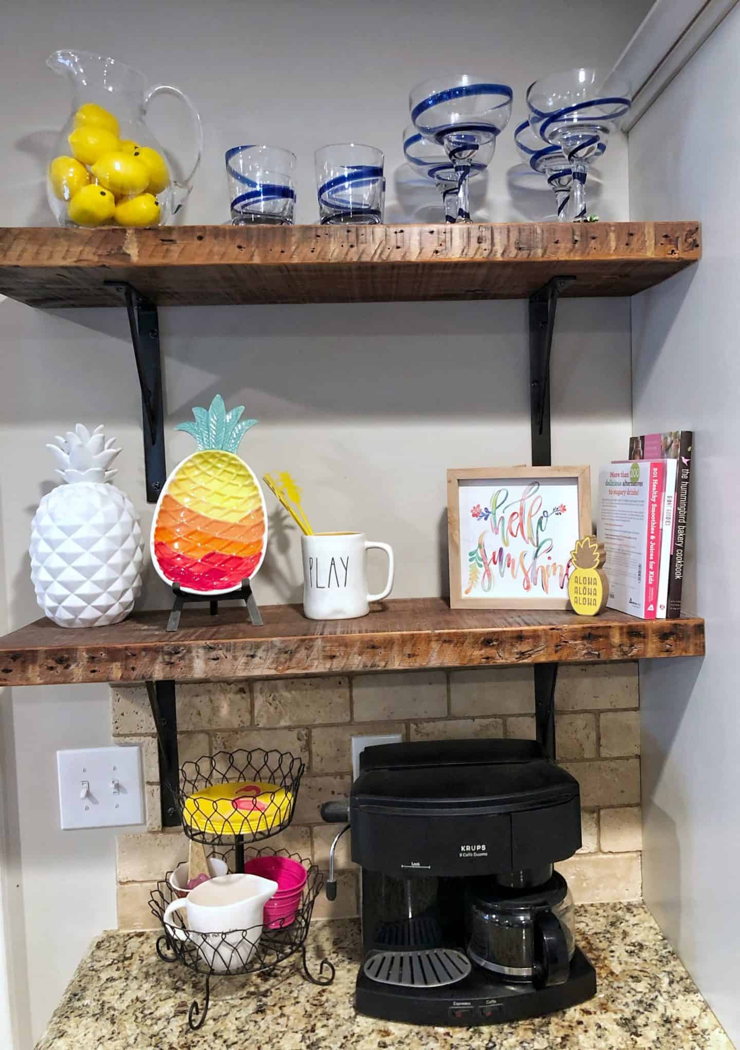 Summer themed coffee bar #pineapples #farmhousestyle #fixerupper #colorful