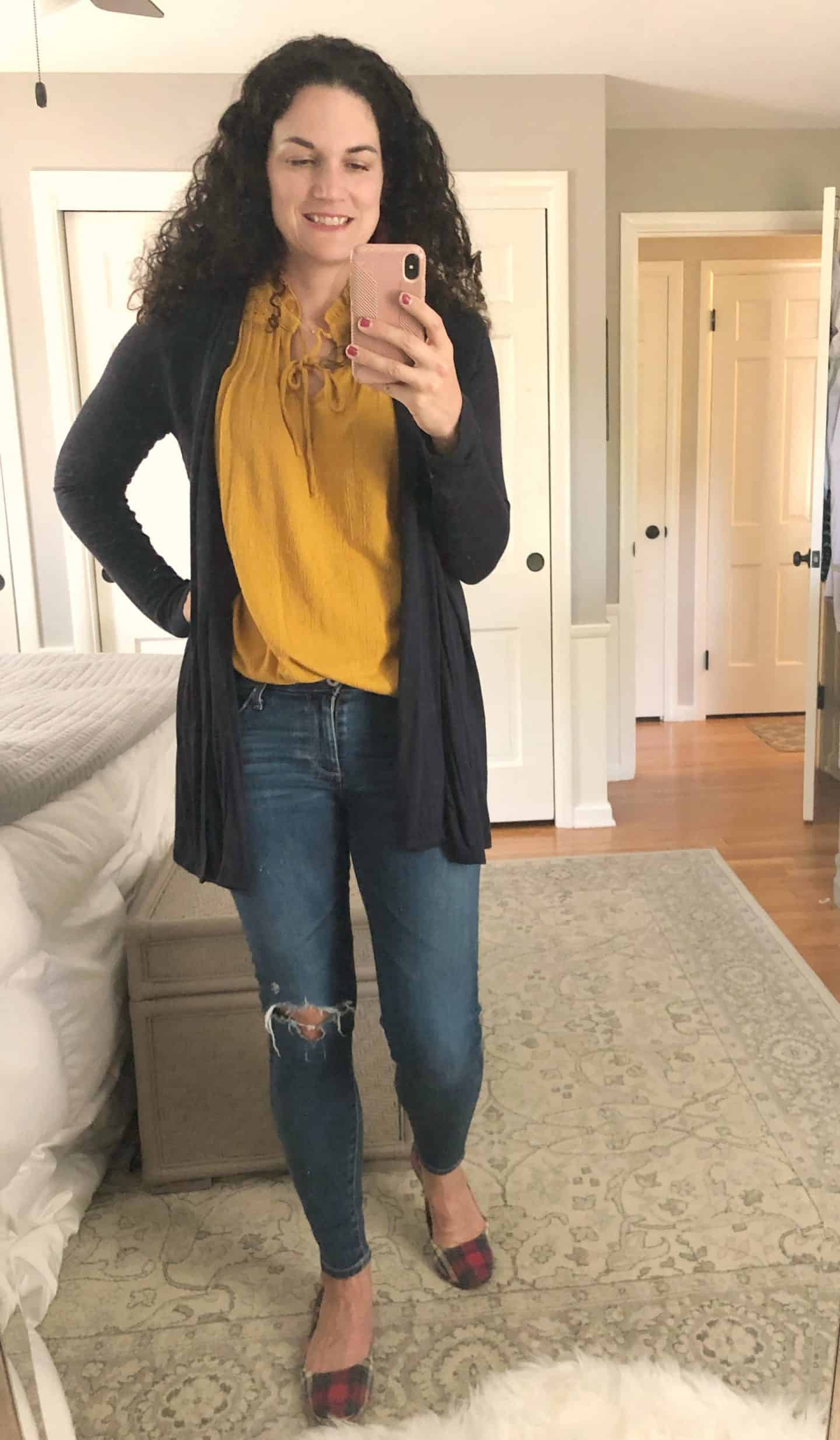Fall Outfit Inspiration #plaidshoes #mustard #cardigans #walmart