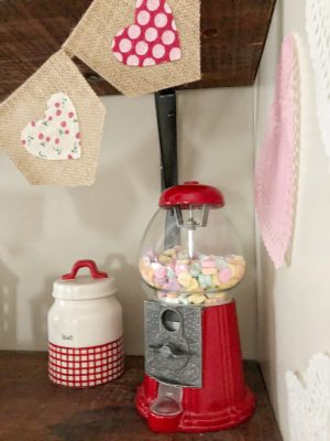 Cute Valentine's Day Decor ideas #coffeebar #gumballmachine #dollarstore